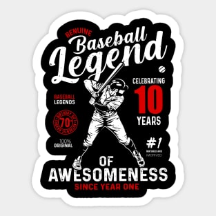 10th Birthday Gift Baseball Legend 70 Years Sticker